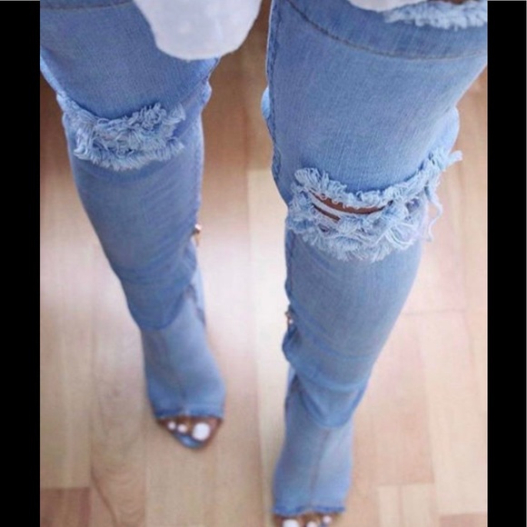 NEW DENIM THIGH HIGH BOOTS - Picture 1 of 3